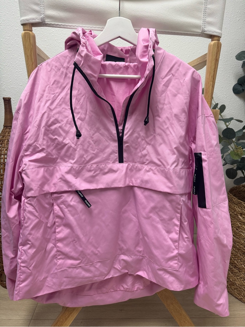 PUFFIT Pink Hooded Rain Jacket Women’s Small Pullover Anorak